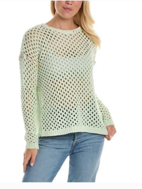 Lisa Todd Sweaters - LISA TODD Twister Crewneck Crochet Resort Sweater Neon Sour Apple Size Small